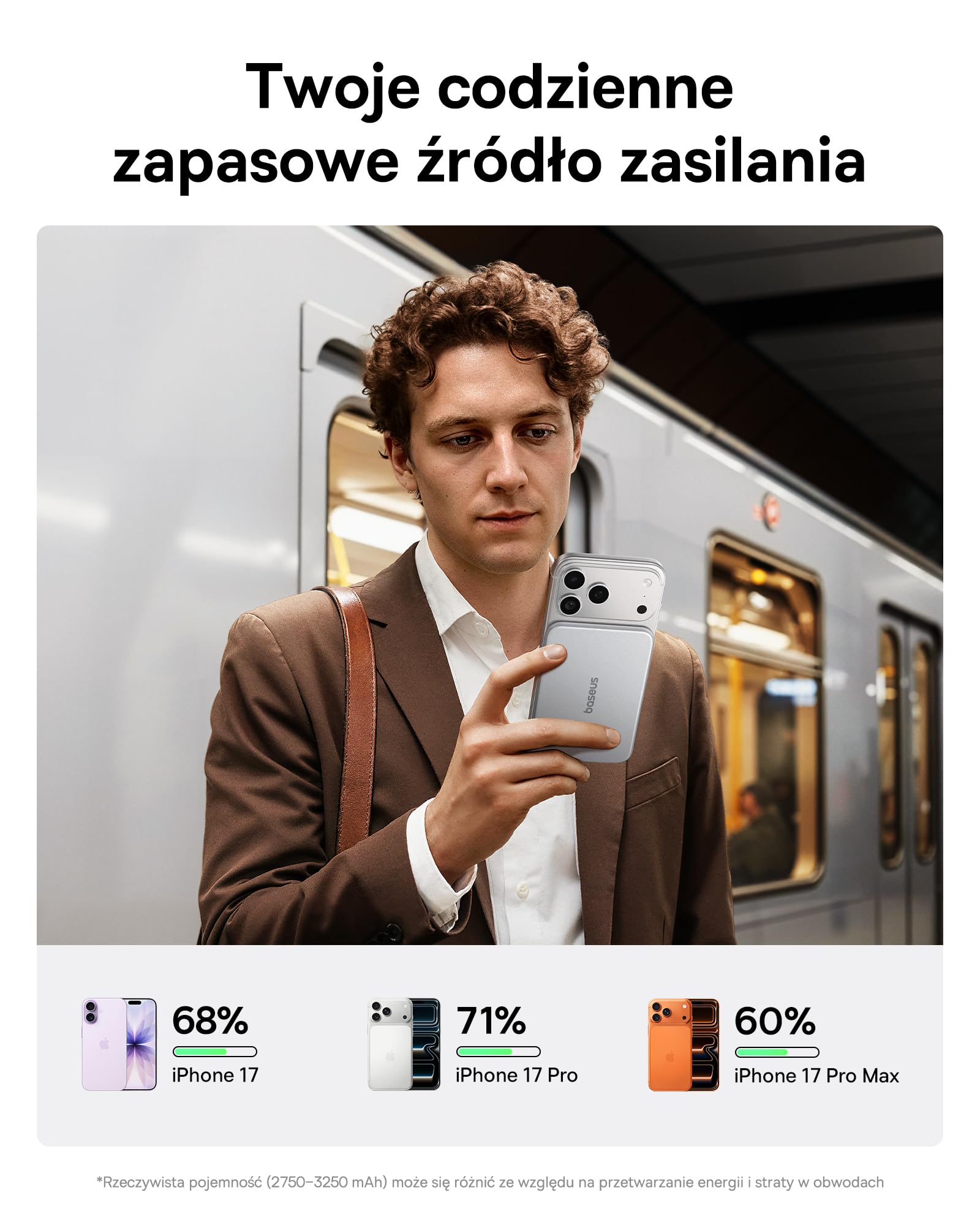Baseus Picogo Air 0,69 cm Ultra Slim 5000 mAh Magsafe Power Bank, certyfikat CCC, magnetyczna przenośna ładowarka z USB-C, 22,5 W szybkiego ładowania, zewnętrzny akumulator zewnętrzny do iPhone 17/16