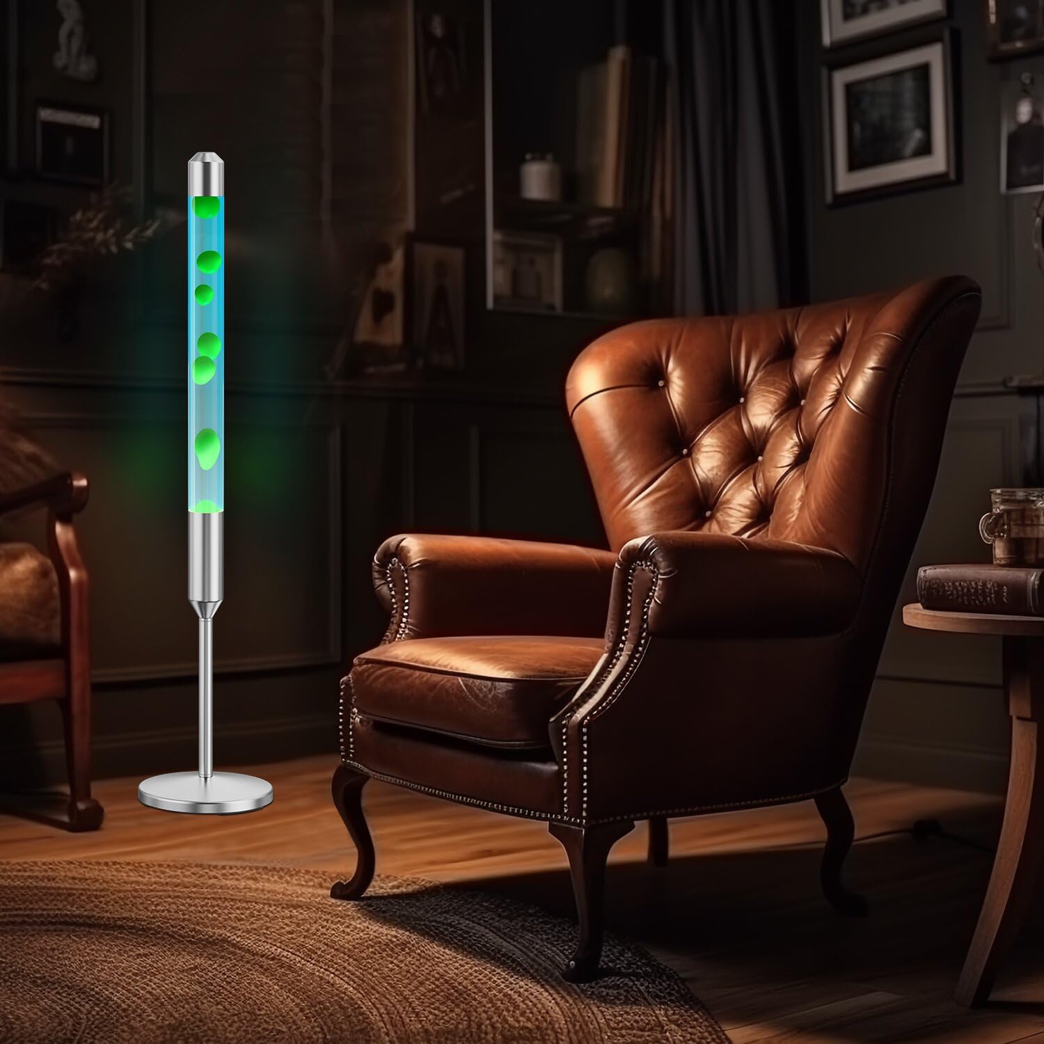 Kyzfy Lámpara de movimiento líquido de 110 cm, lámpara de magma, luz calmante adecuada para decoración del hogar, decoración de oficina, bar, bar, etc. (cera azul, agua verde, 47,5 pol)