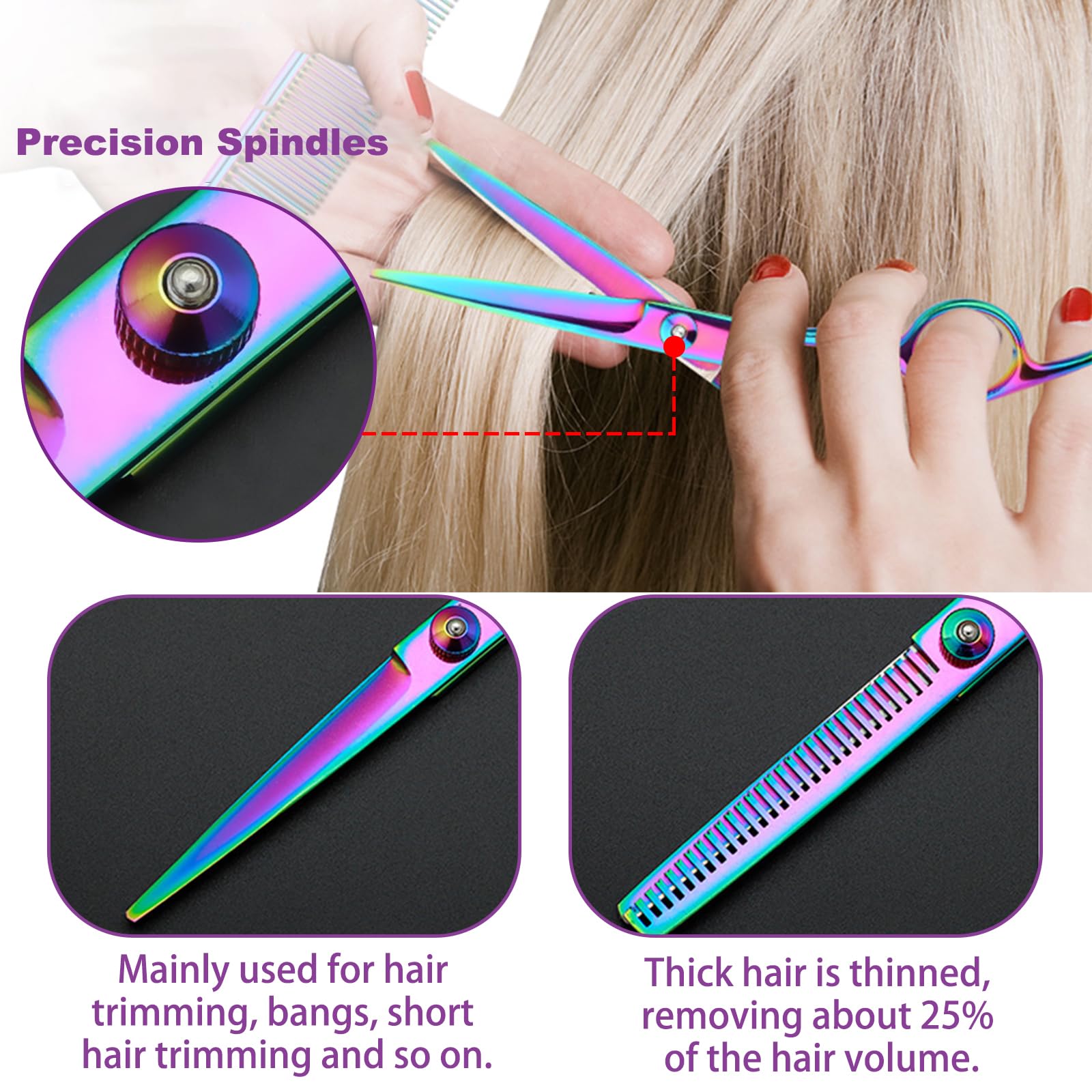 BSITSSS Professional Hair Cutting Scissors, 6 Inch, Contemporary Style, Stainless Steel, Rainbow Color, Hairdresser, Barber - Image 3