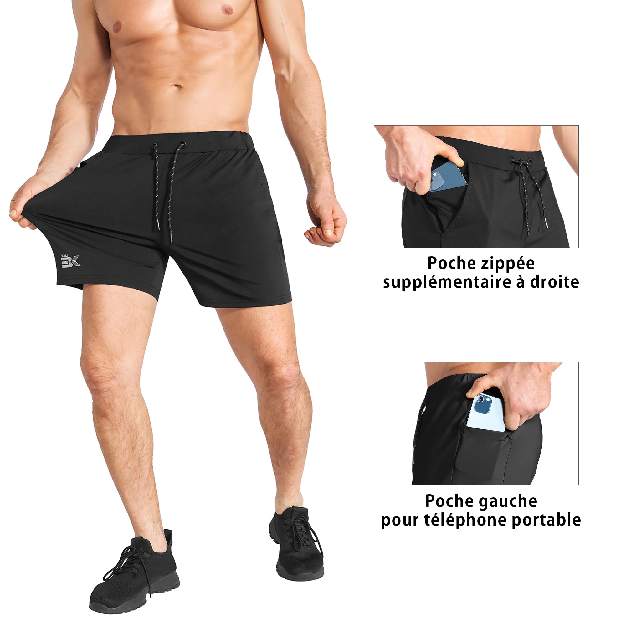 BROKIG Short Sport Homme Léger Shorts Musculation Homme Fitness Running