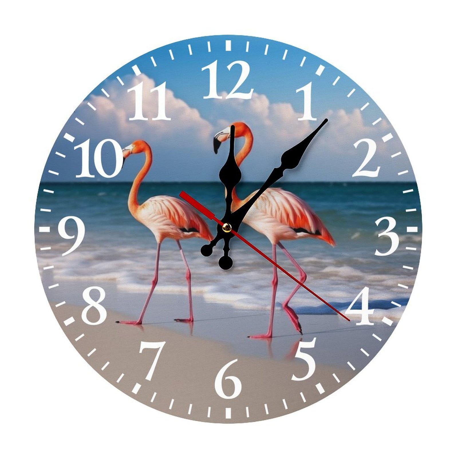NTVOWPZO 10 Inch Wall Clock Flamingo On The Beach Battery Operated Wall Clocks Silent Non-Ticking Round Wall Clock for Living Room Kitchen Home Office Wall Decorative Clock