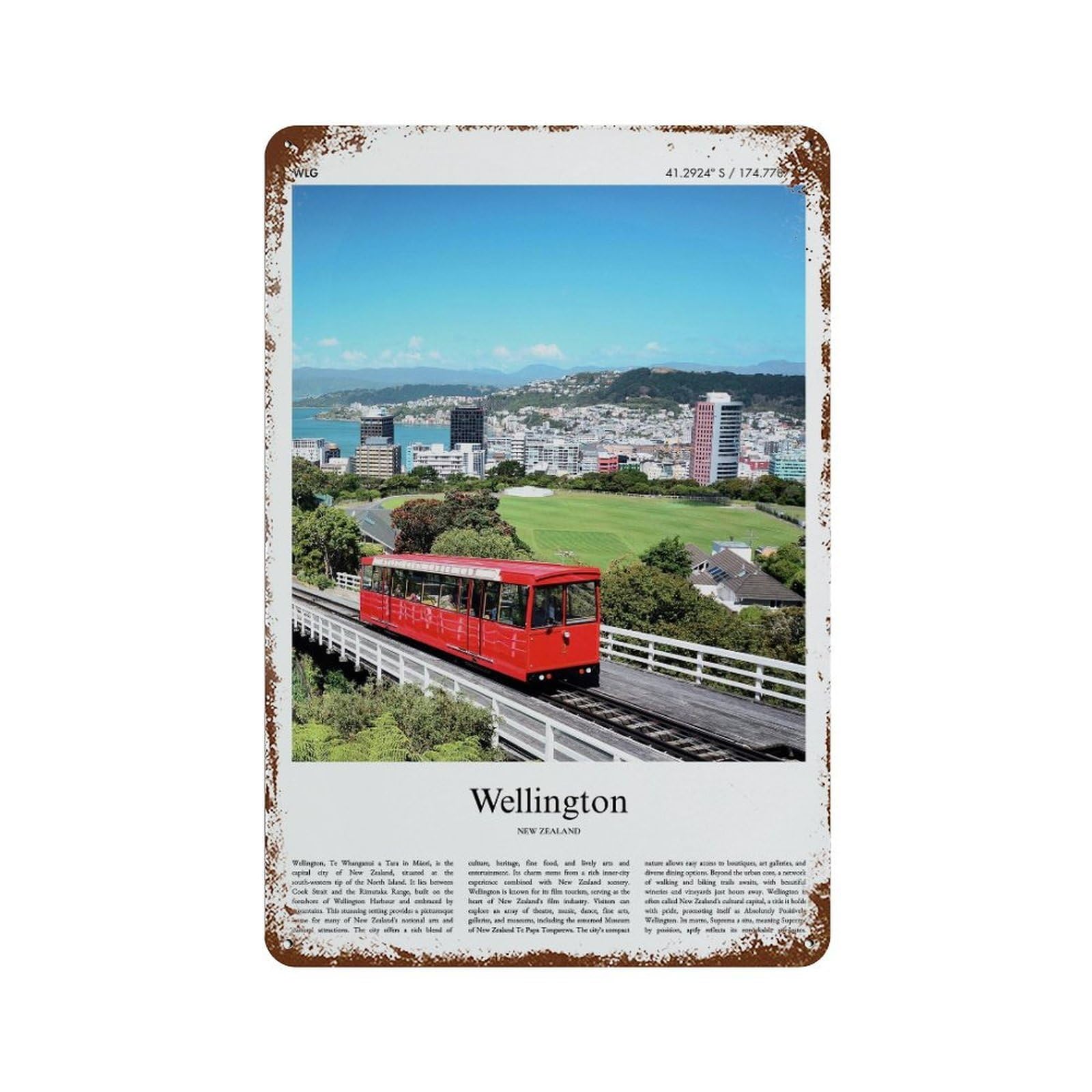 xiaoxiaoshen Wellington New Zealand City Scenery Wall Decor Art Metal Tin Poster Modern Home Decor Art Home Bar Shop Decorations Vintage Sign 30x20cm