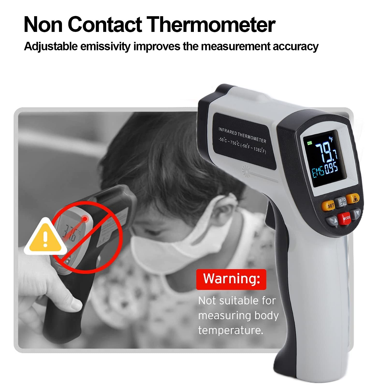 Termometr na podczerwień GM750 Ręczny bezkontaktowy cyfrowy pistolet do pomiaru temperatury z podświetleniem ekranu LCD do zastosowań przemysłowych Rury do gorącej wody Silniki