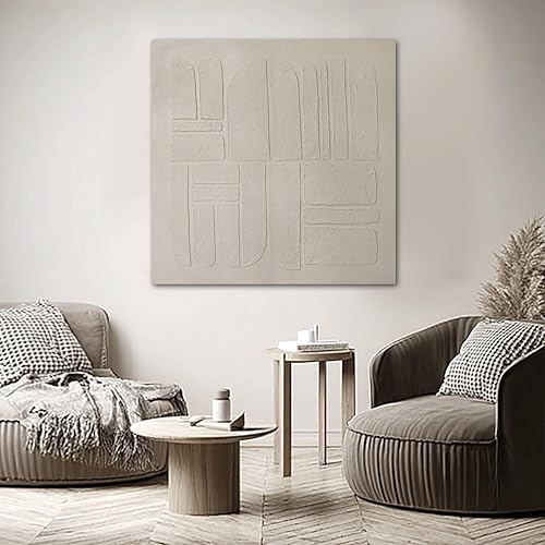 SHEYOYE 40x40 Inch Neutral Abstract Wall Art – Beige and