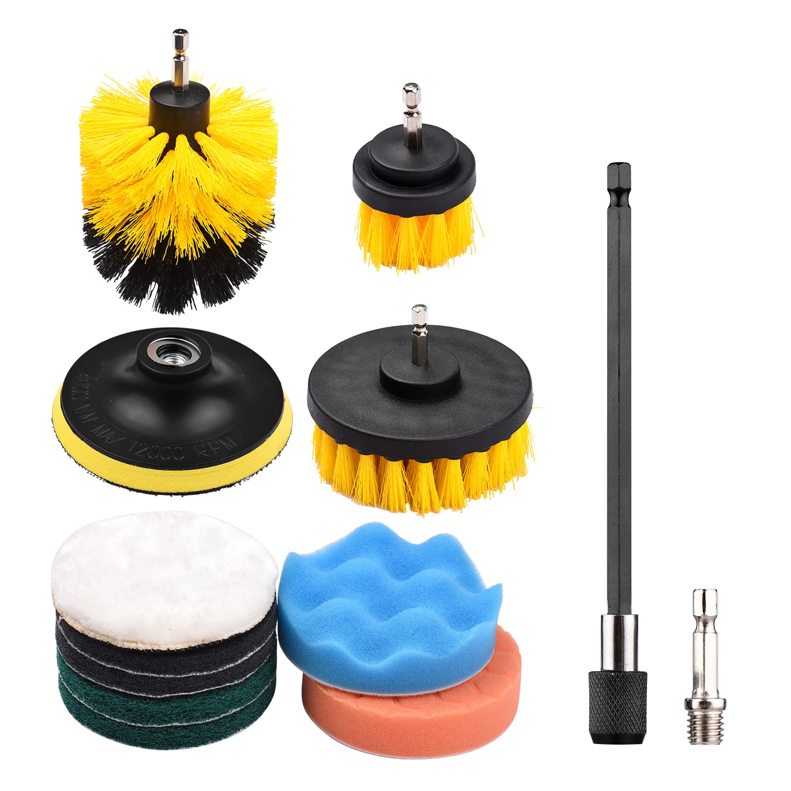 12PCS Set Electric Drill Brush Scrub Pads Kit Power Scrubber Cleaning Kit Cleaning Brush Scouring Pad for Carpet