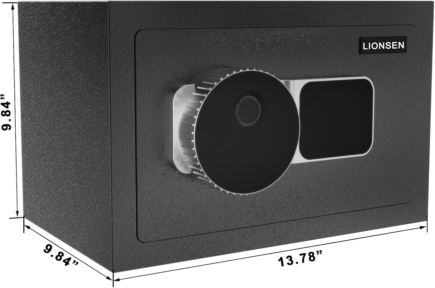 LIONSEN 0.7 Cubic Feet Safe Box with Biometric Fingerprint Touch Screen and Key Lock, Security Steel Home Safe, Secure Cash, Jewelry, ID Documents, Money - 13.8 x 9.8 x 9.8 Inches - - 
