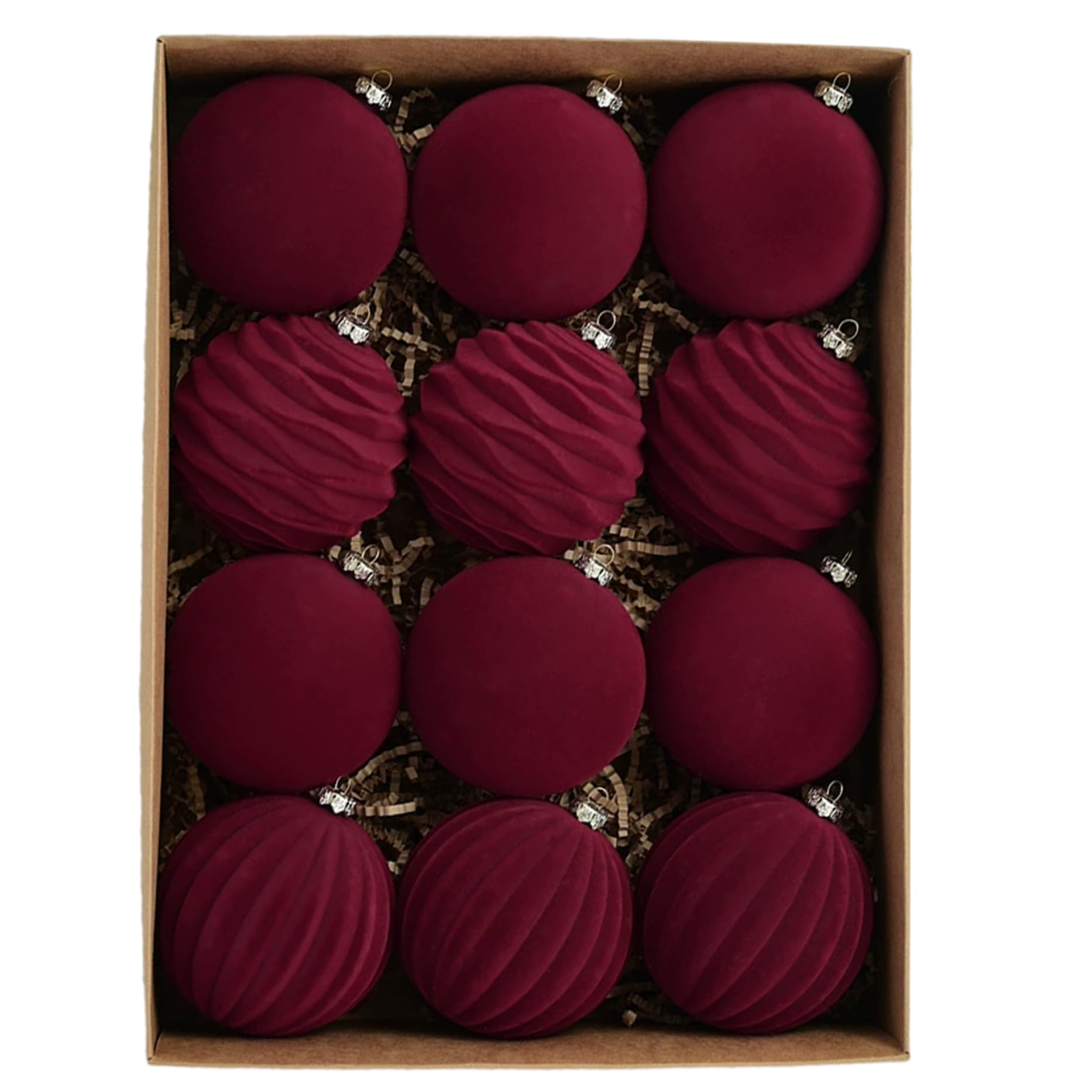 Boules de Noël en velours bordeaux élégantes et incassables de 8 cm pour sapin chic