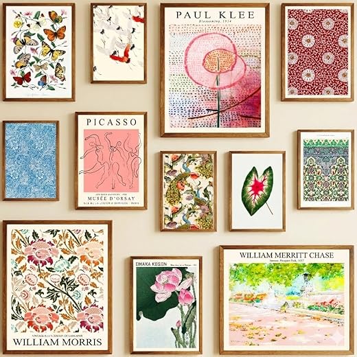 15PCS Eclectic Art Print Set - Unframed Vintage Gallery Wall Decor Collection - Iconic Artists Klee, Picasso, William Morris, Chase - Botanical, Abstract, and Cultural Prints for Bedroom, Living Room, or Office - Multiple Sizes