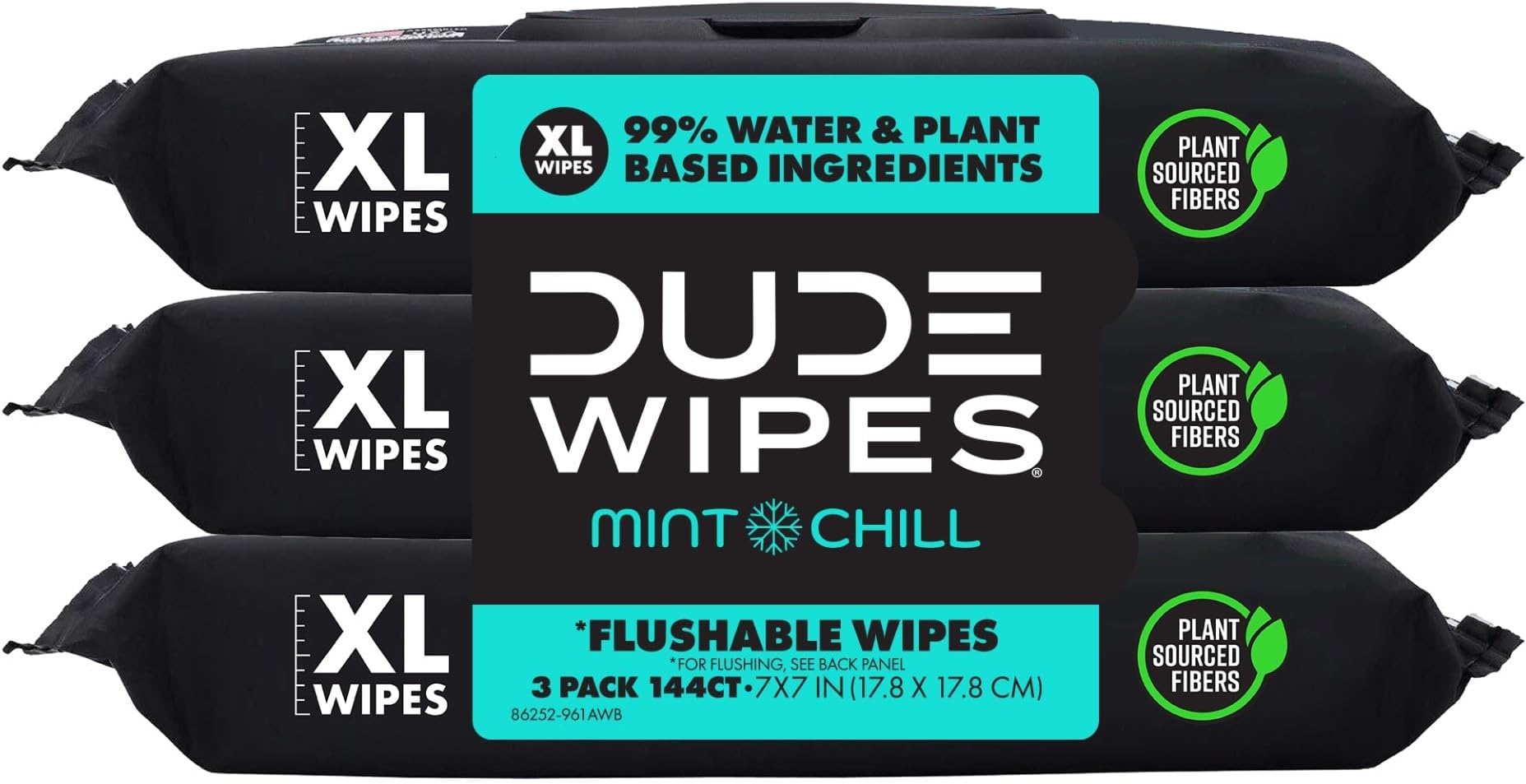 DUDE Wipes Mint Chill Flushable Wipes - Extra-Large Adult Wet Wipes - 3 Pack (144 Count) - Infused with Tea Tree Oil, Vitamin E, and Aloe - Septic and Sewer Safe