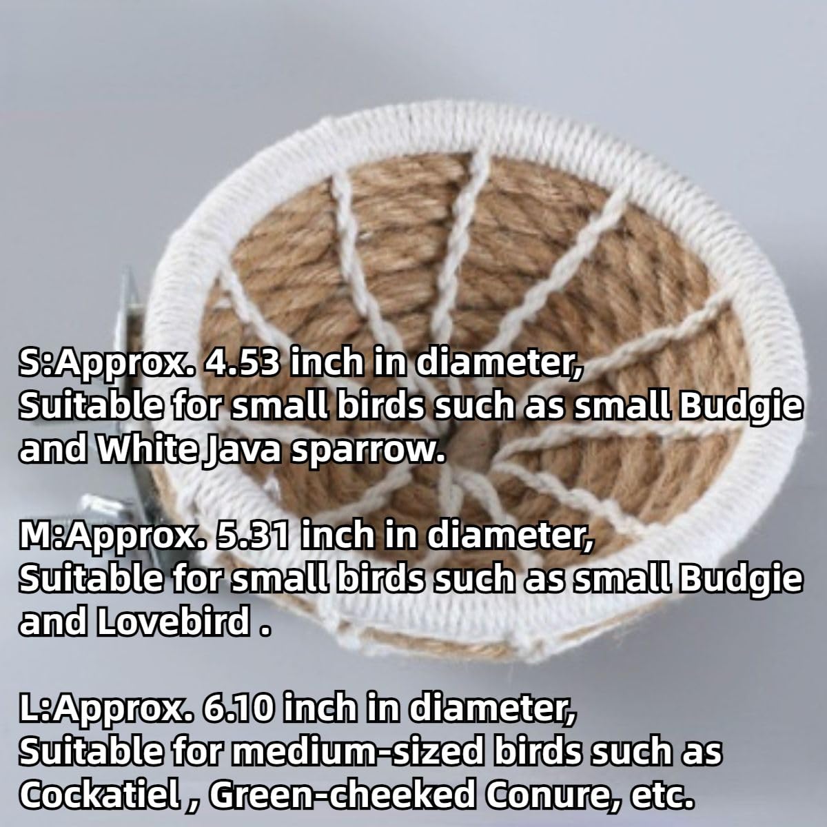 Handmade Rope Weave Bird Breeding Nest with 2 Cotton Pads, Small Parrot Cage Hatching House Hut Nesting Box for Budgie Parakeet Cockatiel Parakeet Conure Canary Finch Lovebird, Random Color (B,S)