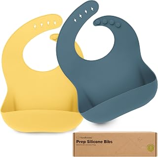 KeaBabies 2-Pack Silicone Bibs for Babies, Toddlers Girl, Boy (Valiant) | Sturdy Food-Grade Silicone Baby Bibs for Eating, Large Food Catcher Pocket, Easy Clean Waterproof Baby Feeding Bibs, BPA-Free