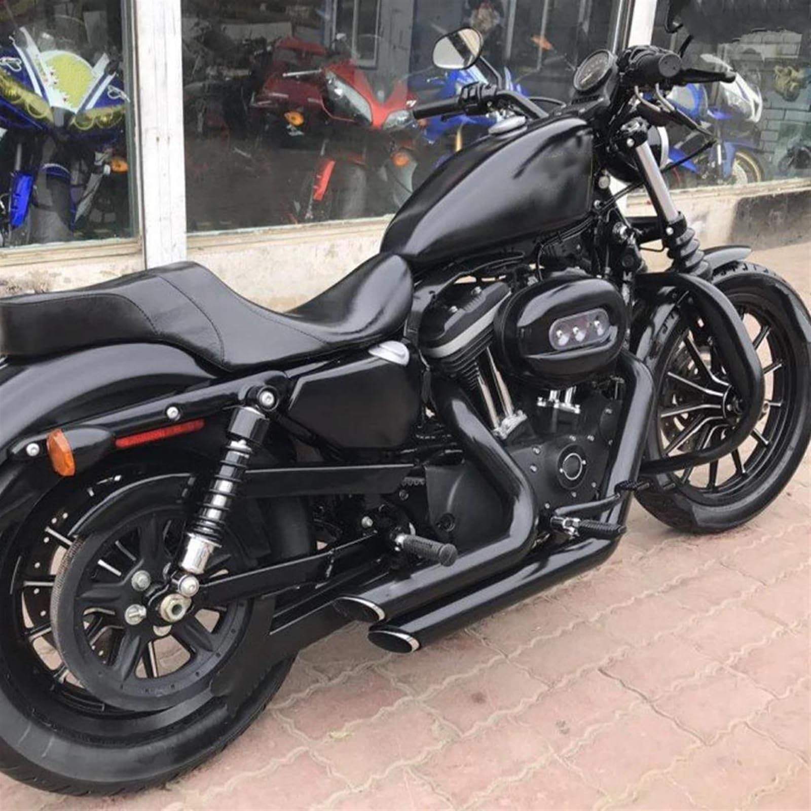 Marmitta Scarico Per Harley Per Sportster XL 883 Per Iron 1200 Personalizzato Per X48 72 XL883 XL1200 Arico Completo Doppio Silenziatore Twin Slash Cut collettori di Scarico Moto(Black 2014-2022)