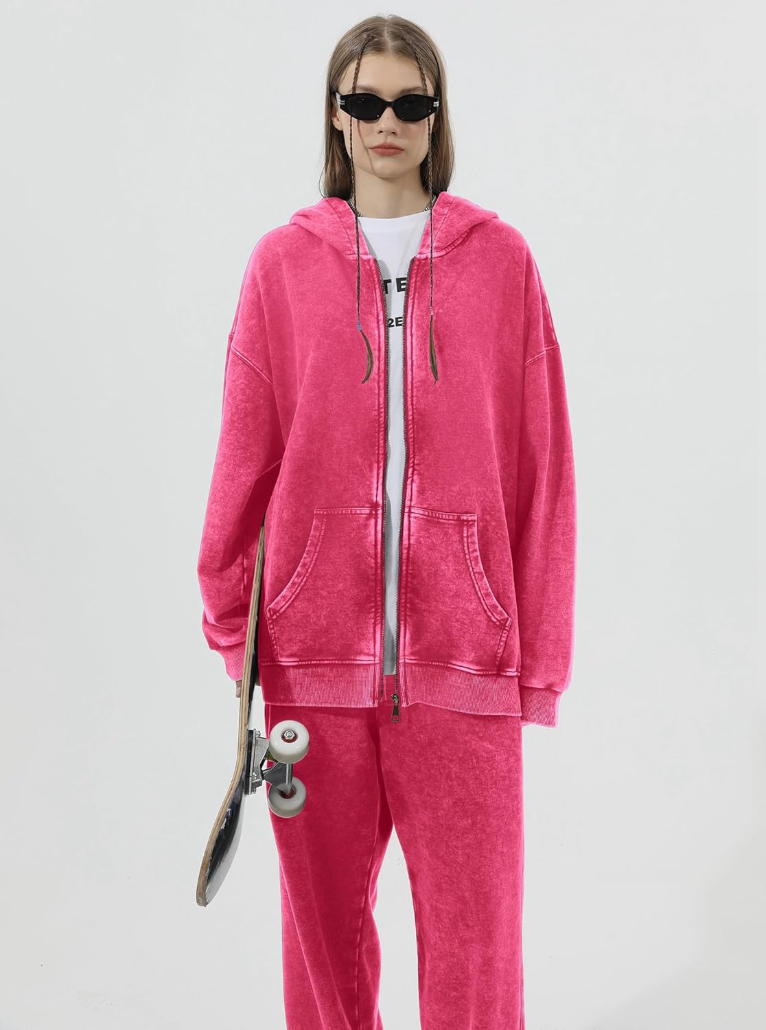 KEEPSHOWING Mens Oversized Sweatshirt Zip Up Hoodie Solid Wash Old Craft Basic Jackets Unisex Heavyweight Casual Sweatshirts - Image 3