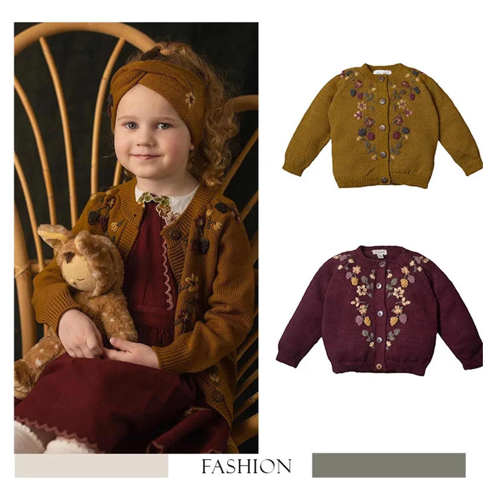Cárdigan de Punto de Mora Bordado for niñas, Chaqueta cálida de otoño/Invierno for recién Nacidos y niños pequeños(Amaranth,12-18M Size 80)