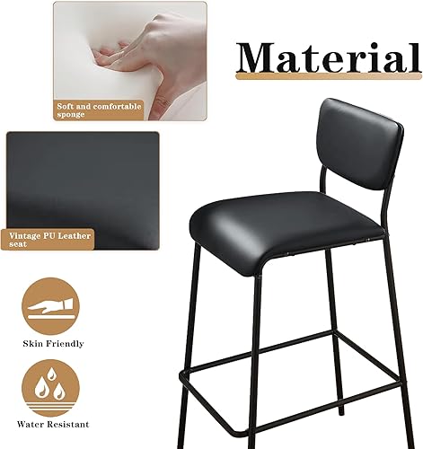 Miniatura 5 de ECLYL Taburetes de bar de altura de mostrador, 29 pulgadas de piel sintética, juego de 2, taburetes de bar modernos con respaldo y patas de metal,