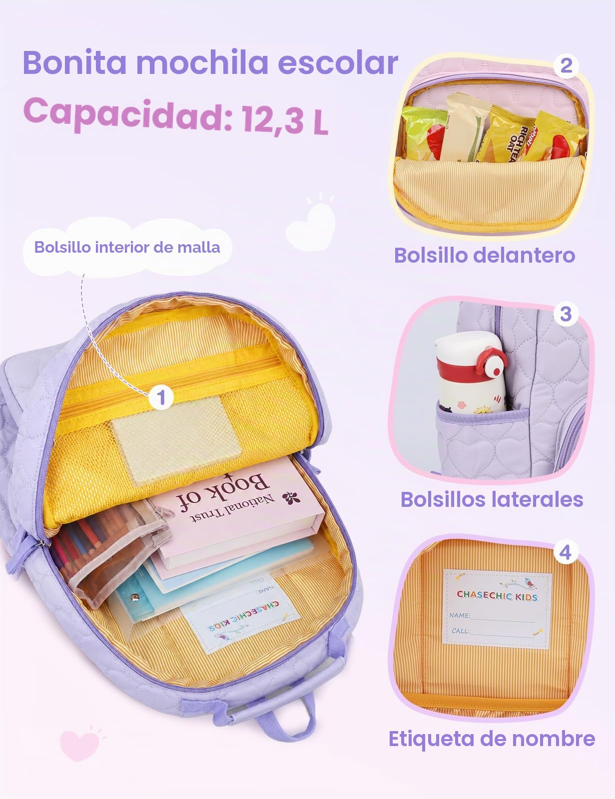 Chase Chic Mochila Niña Niño, Juego de Mochila Escolar Bolsa Termica Infantil 3-7 Años Ligera Mochila Escolar para Colegio