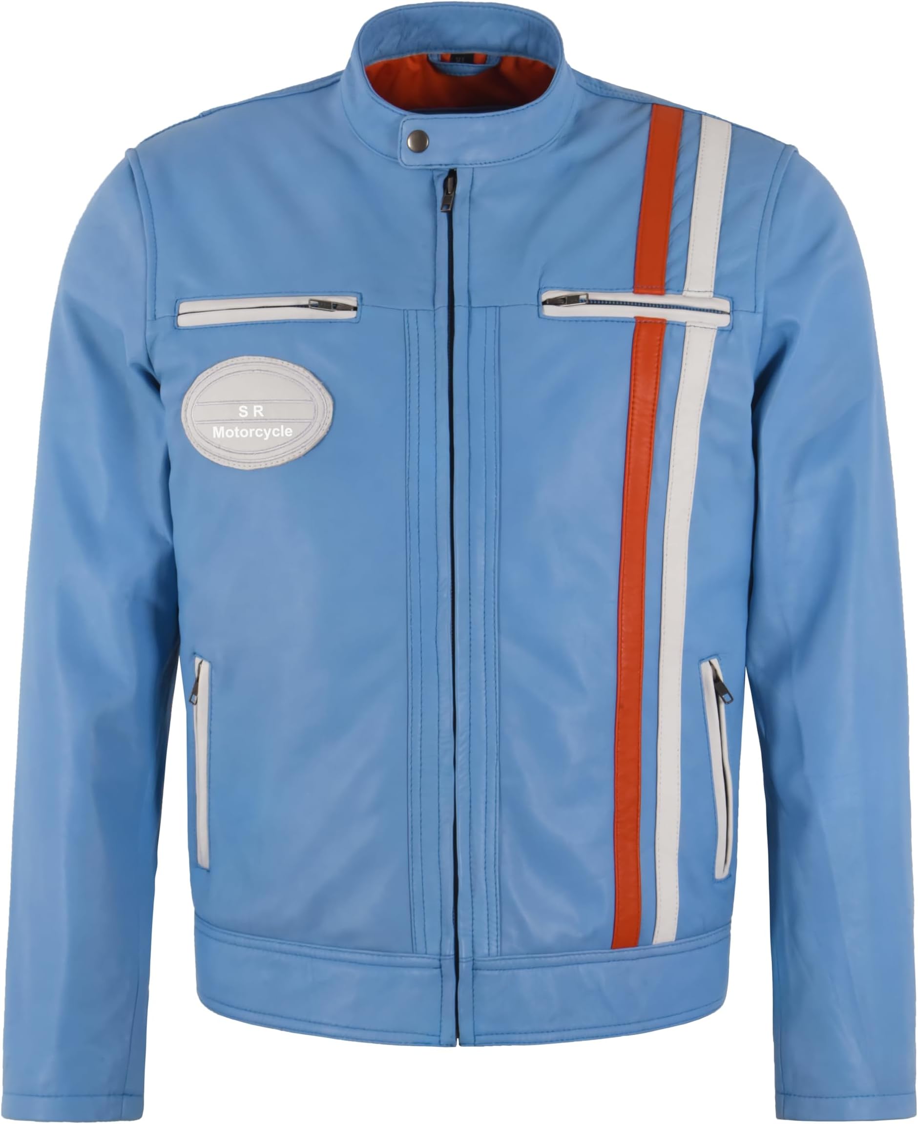 Men's SR Racing Motorbike Sport Biker Stripes Classic Style Real Leather Jacket 4022