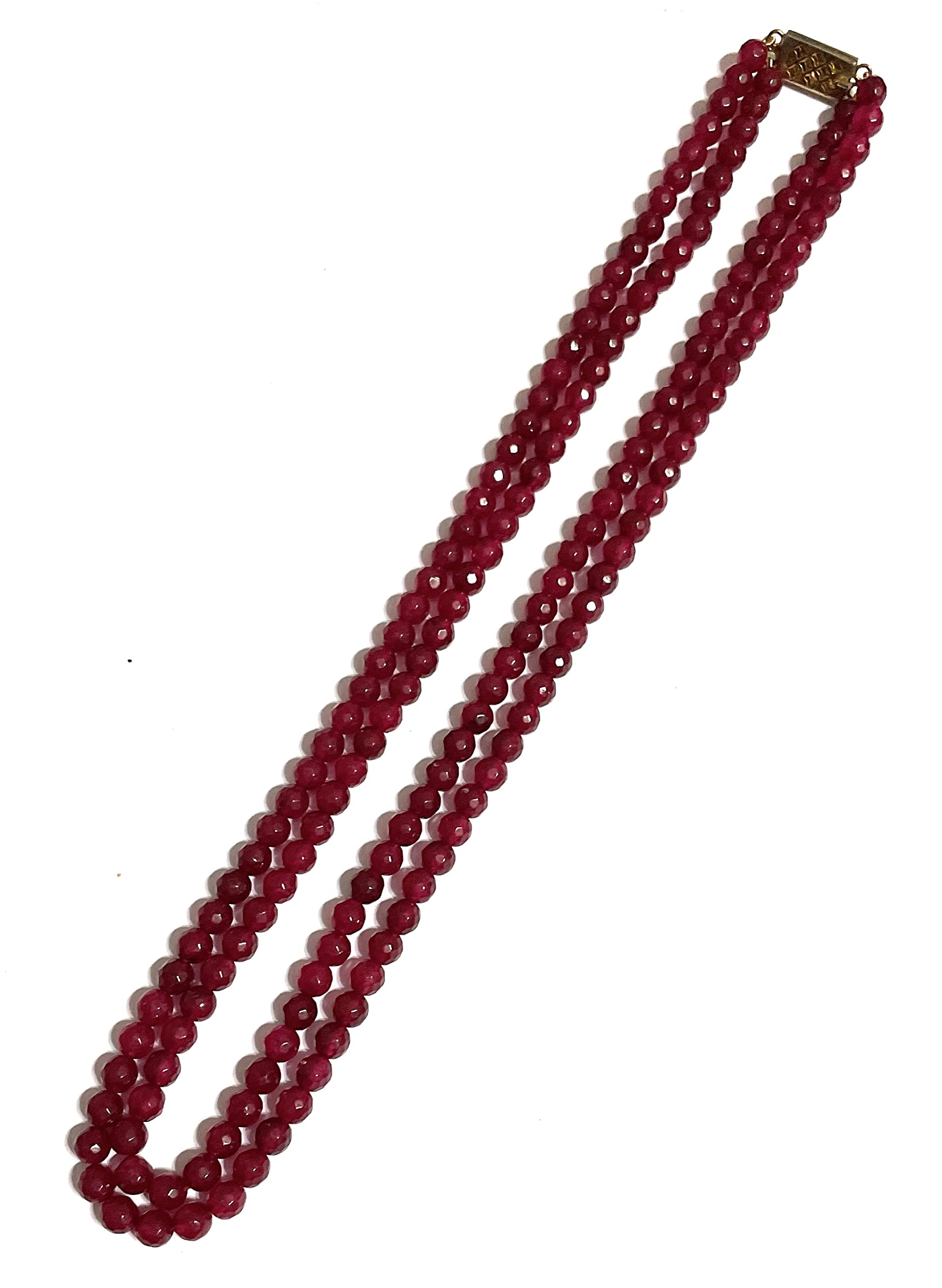 GemsGalleryNatural Stone Ruby Jade Bead Necklace 2 String For Womens