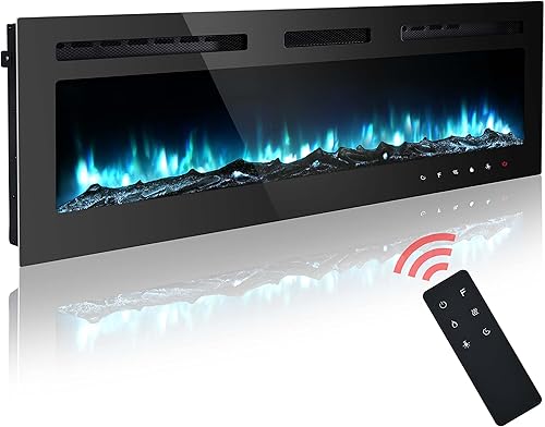 Inserto de chimenea eléctrica de 70 pulgadas, montado en la pared, 12 colores de llama, control remoto, temporizador