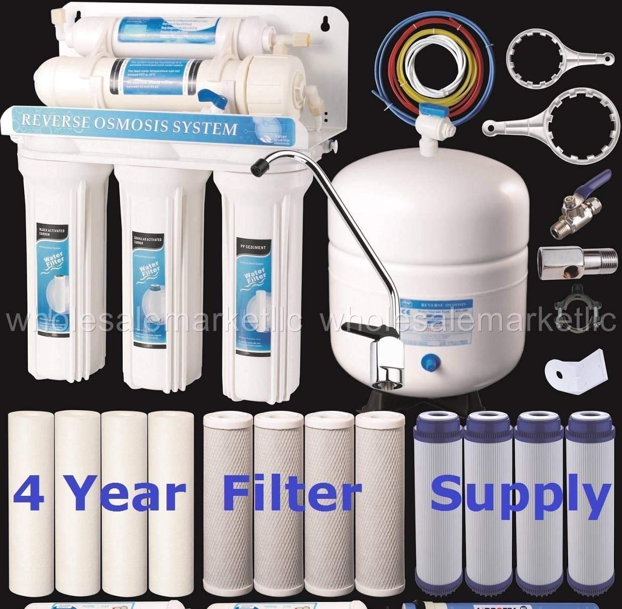 Bluonics 5 Stage Undersink Reverse Osmosis Drinking Water Filter System RO Home Purifier with NSF Certified Membrane with 4 Years of Filter Supply - 15 Total Filters -…