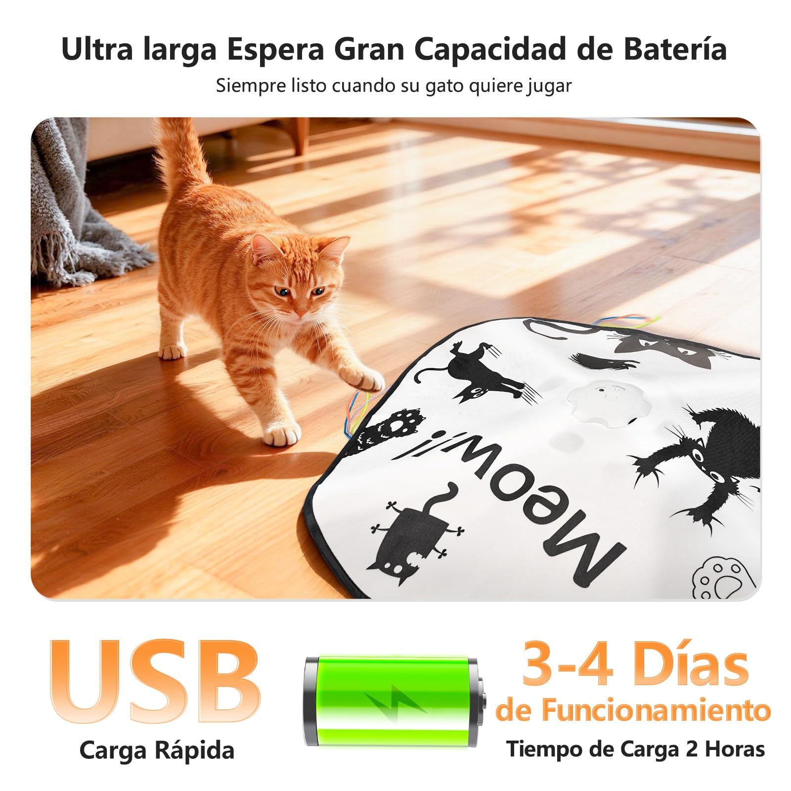 GoldenSun Juguetes para Gatos Recargable, Juguete Interactivo 4 en 1 para Gatos, Escondite, Golpea al Topo, Varita Mágica, Persecución de Plumas, Incluye 4 Repuestos