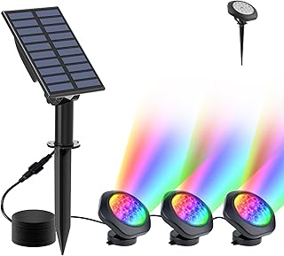 NATPOW Solar Pond Lights, 18 LED Super Bright RGB Landscape Spotlights IP68 Underwater Pond Lights Submersible LED Lights for Fish Aquarium Tank Garden Yard Pool Fountain Pond (3 Head Lamp)