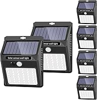 Sezac Solar Motion Sensor Lights Outdoor 6 Pack - 3 Modes Waterproof IP65 Security Lights for Garden, Patio, Garage, Fence