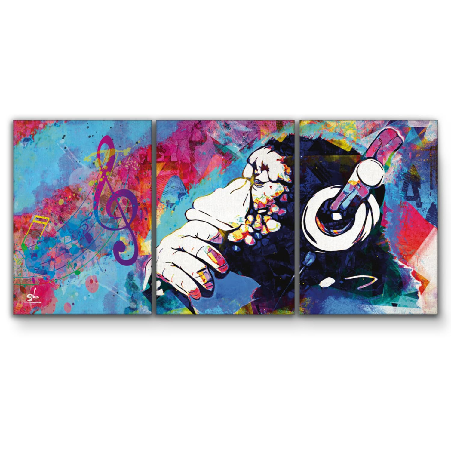 Giallobus - Quadri Grande Formato XXL - Pop Art - Music Monkey - Tela Canvas - 308x140cm | 3pcs. x 100x140cm - Pronto da Appendere - Quadri Moderni per la casa
