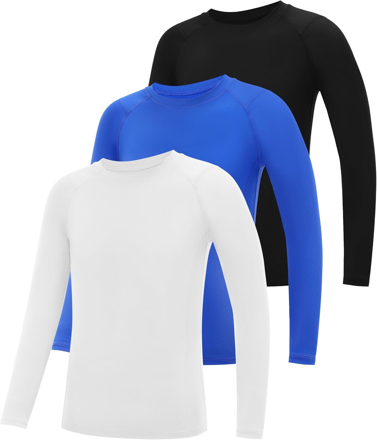 Boys Compression Shirt Long Sleeve, 3 Pack Kids Baseball Athletic Undershirt, Youth Quick Dry Base Layer for Football