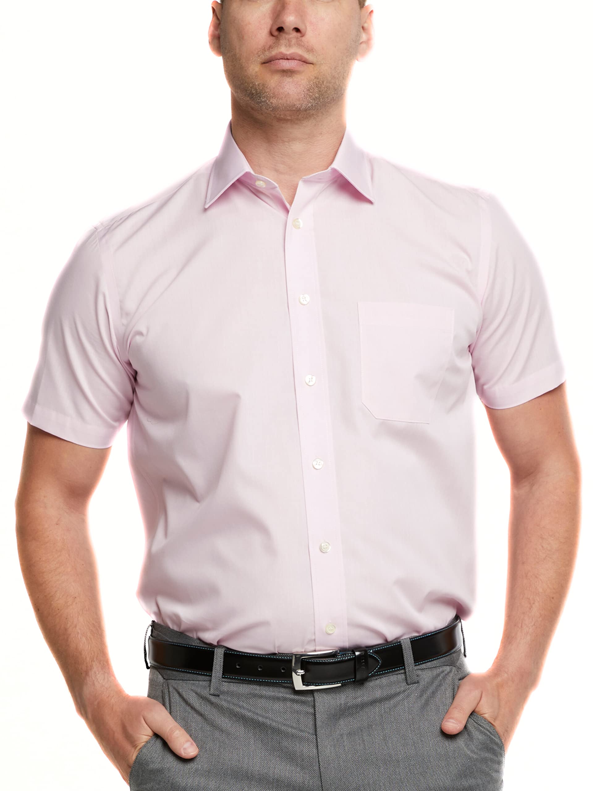 Double Two Men's Pink New Short Sleeve Non-Iron Cotton Rich Shirt