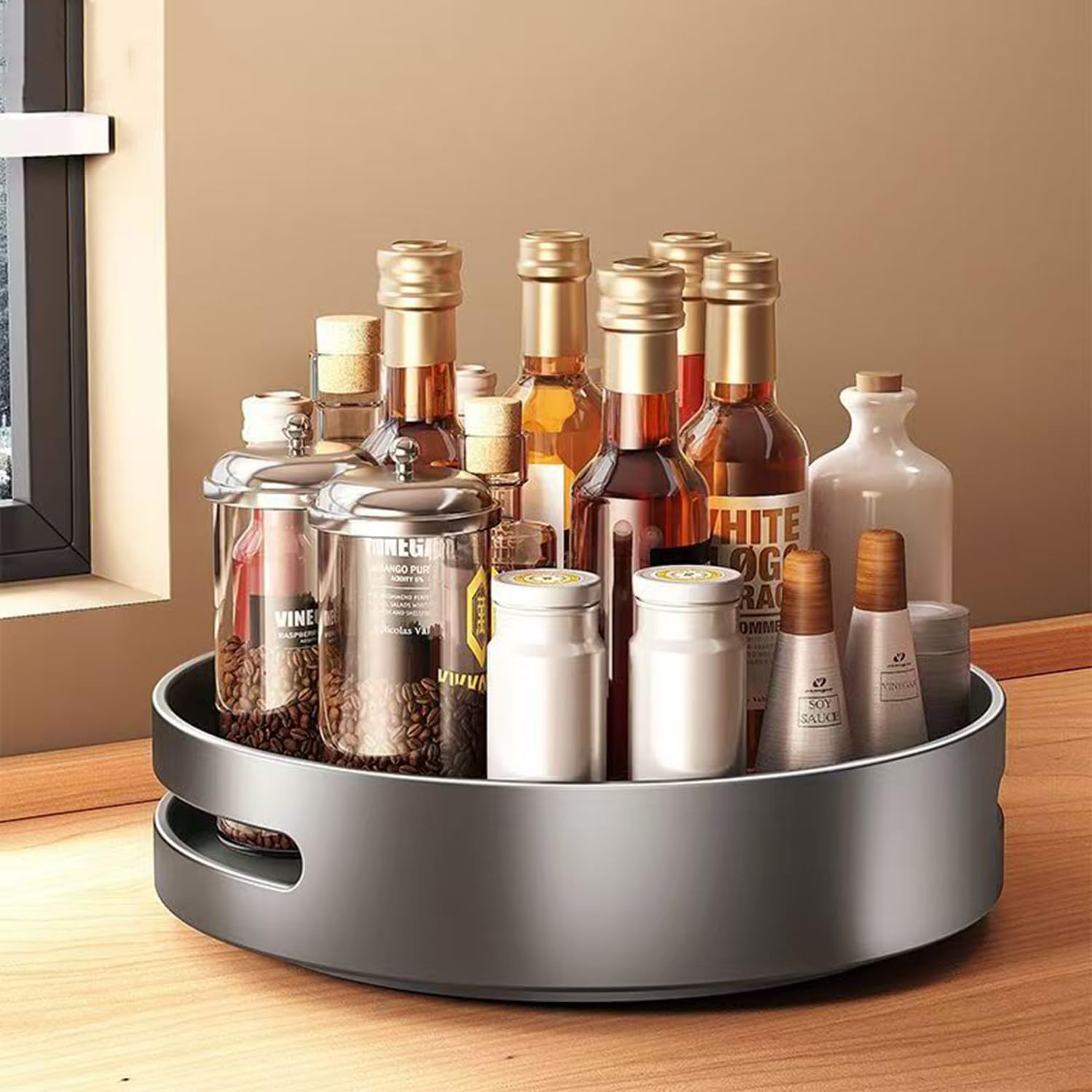 Especiero Giratorio 360°, Lazy Susan Despensa Organizador Especieros para Cocina Giratorio Estante De Plástico para Botellas, Cosmético, Armario, Despensa, Baño,Negro,30cm