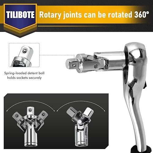 Miniatura 5 de Juego de llaves de casquillo, 62 piezas de llaves de trinquete de 14 pulgadas con trinquete de 72 dientes, SAE y métrico de 532 a 916 pulgadas,