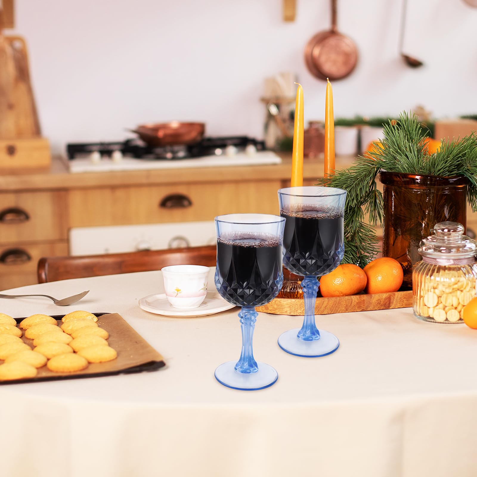 Lot de 12 verres à vin en plastique - 200 ml - Bleu - Verres à vin de camping avec pied - Réutilisables