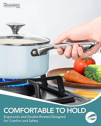 Miniatura 5 de MICHELANGELO Juego de ollas y sartenes de cerámica antiadherente, 8 ollas y sartenes antiadherentes, no tóxico, apto para horno y compatible con