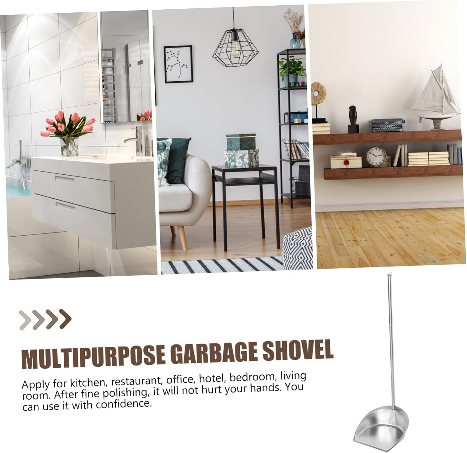 SOLUSTRE 1pc Heavy Duty Stainless Steel Dustpan Long Handle Upright Standing Dustpan for Office and Home
