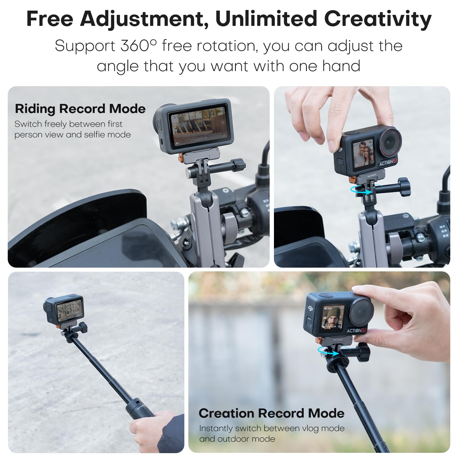 REYGEAK 360° drehbar magnetische Aluminium-Schnellspanner-Halterung für DJI Action 6/Nano/Action 5/4/3, Aluminium CNC geschnitzt magnetische Adapterhalterung mit 1/4-Zoll-Schrauben (für Action 5/4/3) - 4