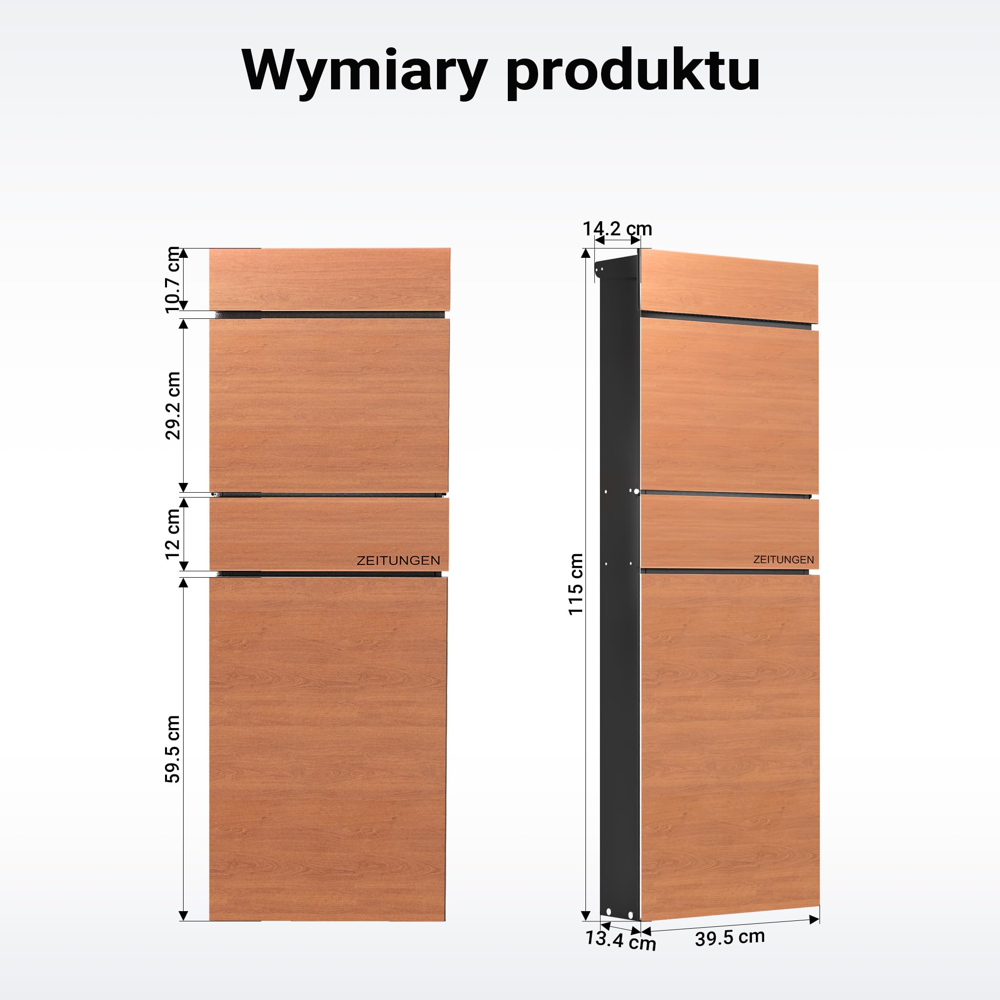 Wiltec Skrzynka pocztowa 395 x 142 x 1150 mm ze stali cynkowanej z drukiem UV imitujący drewno, słup na listy ze schowkiem na gazety, 2 kluczykami i klapą soft close