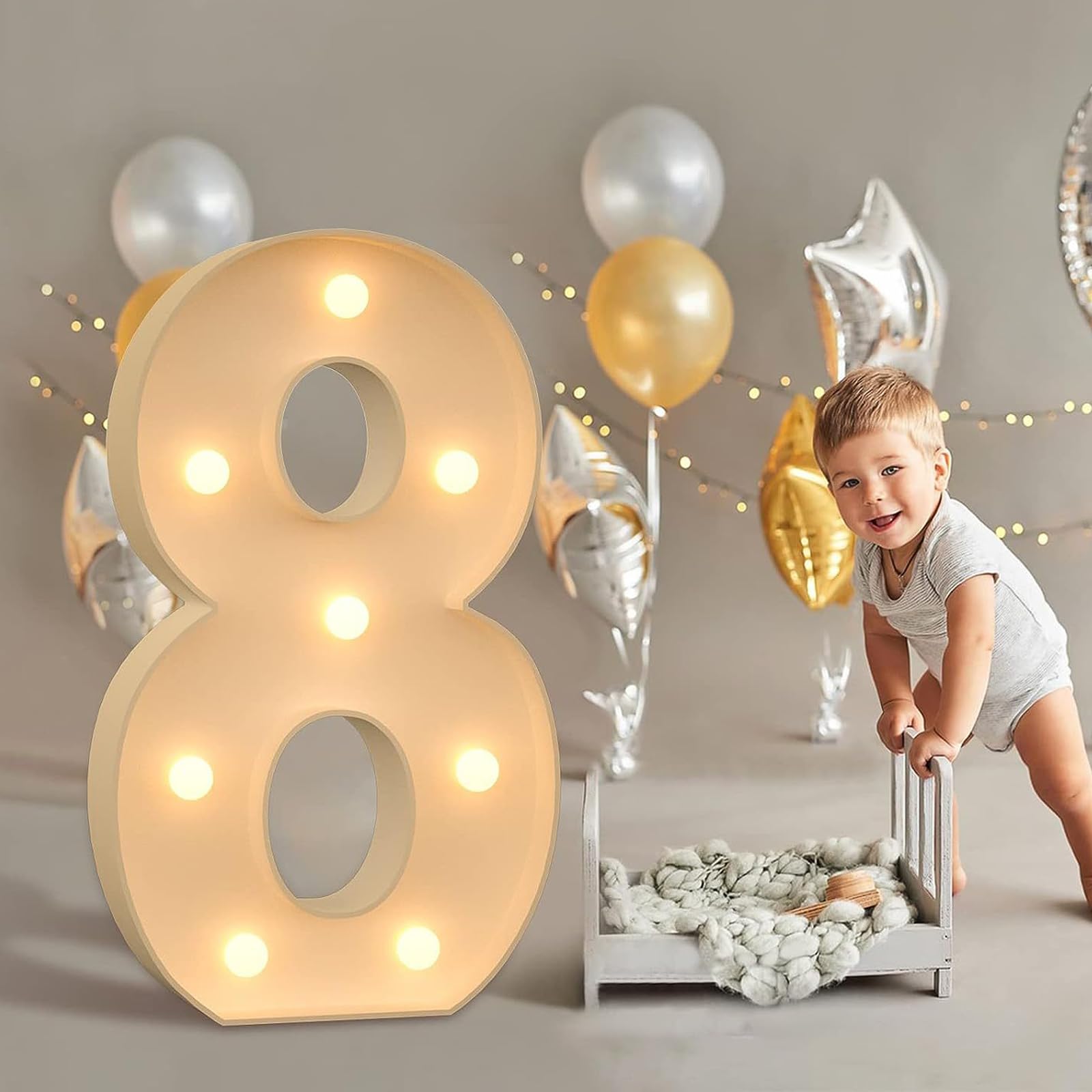 Decorazione per feste, 1,2 m, con numeri luminosi, con luci a LED, per casa, feste, bar, matrimoni, festival, compleanni, regali di Natale, decorazione, numero 8
