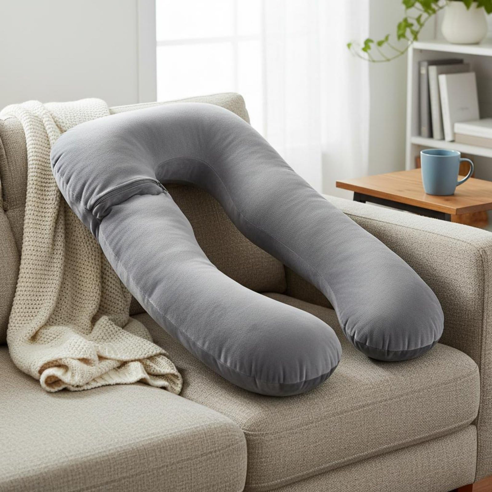 Sharplace Schwangerschaftskissen Umarmungskissen Ganzkörperschlafkissen Ergonomisch Geformtes Stützkissen Und Pflegeleicht zu Reinigen für Rückenunterstützung Seitenschläfer Sofa