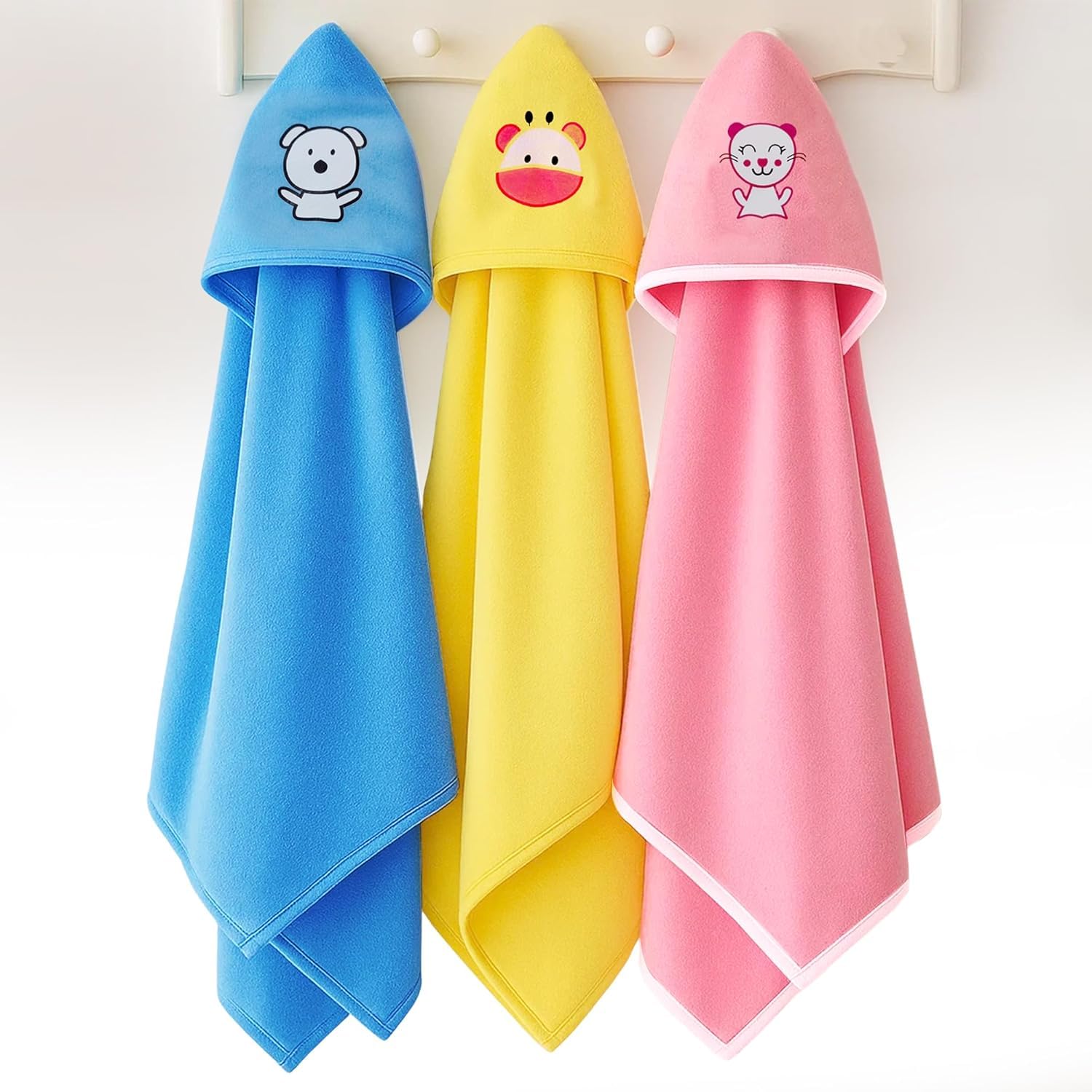 BRANDONN Newborn Babies Wraping Blankets Comes with Hood, Pack of 3 Combo (73x63 Inch) for 0-6 Months Babies, AC Blanket Cum Bathing Wrap Towel-image-3