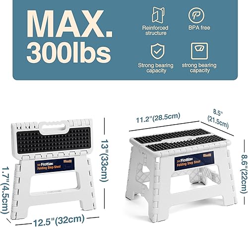Miniatura 2 de Flottian Taburete plegable de 9 pulgadas para adultos y niños con capacidad para hasta 300 libras, taburetes plegables antideslizantes con mango