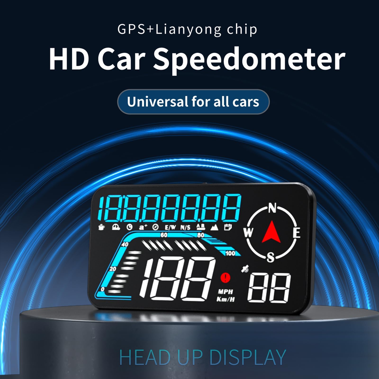 Ampio display Screen Car Head up, KM/H e MPH, AMROOLOO GPS, tachimetro con promemoria di velocità e fatica, adatto per tutti i veicoli
