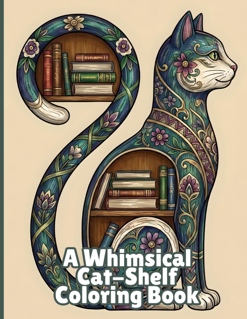 A Whimsical Cat-Shelf: Stress Relief Coloring Book for Adults and Teens