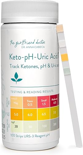 Tiras de prueba de orina de pH cetogénico - Prueba de cetonas y pH Tira de prueba todo en uno! 100 tiras para ceto, alcalinidad - niveles de acidez.