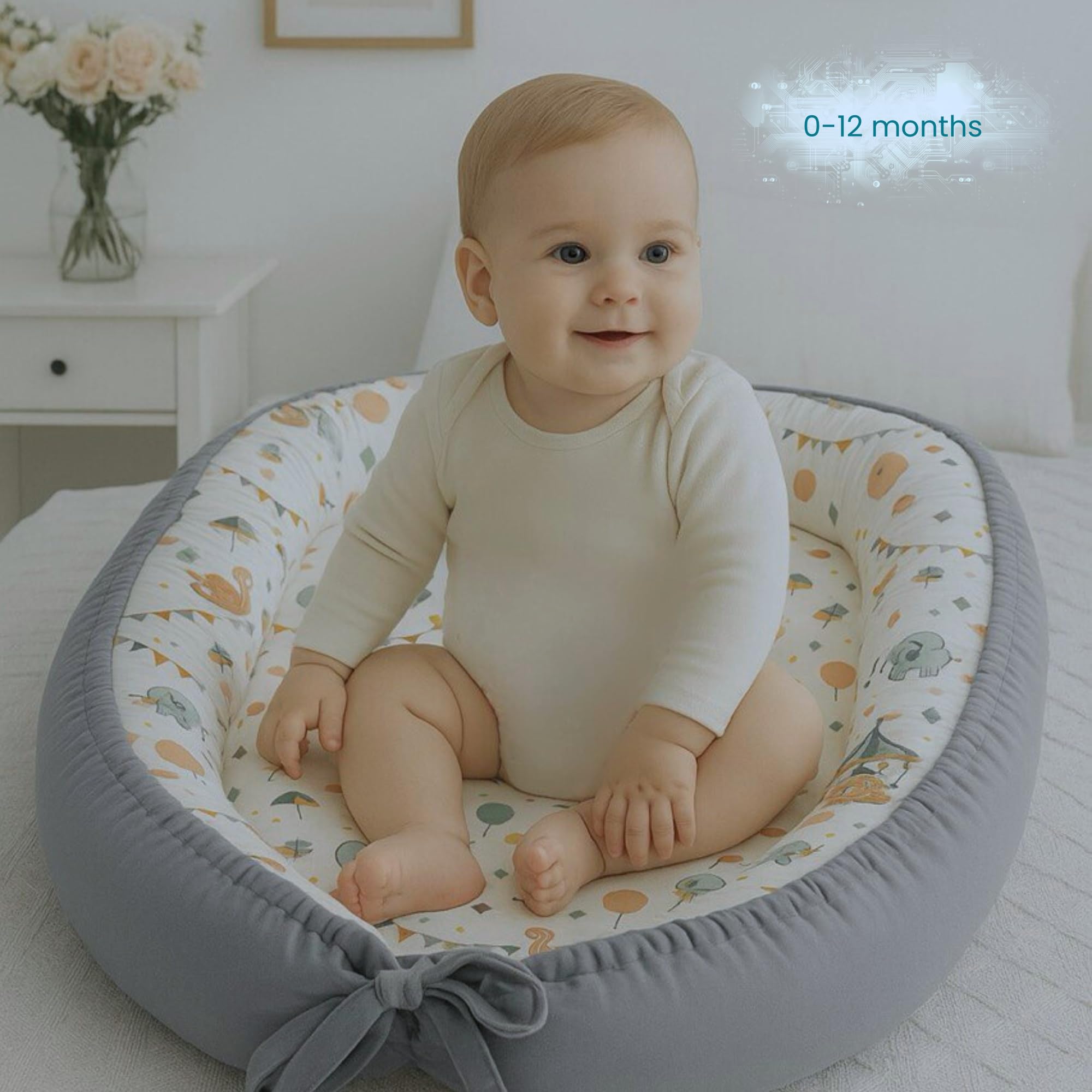 SkyLes Baby Nest Pod per neonati 0-12 mesi - Baby Lounge con materasso in memory foam (60 × 25 cm), fodera rimovibile lavabile, tessuto morbido e traspirante