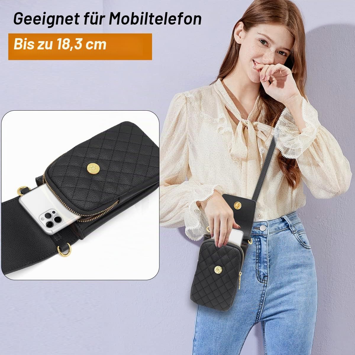 HNOOM Handytasche zum Umhängen Damen Handy Umhängetasche Echtes Leder Frauen Geldbeutel mit 8 Kartenfächer Crossbody Handytasche Schultertasche Brieftasche für Handy unter 6.5 Zoll