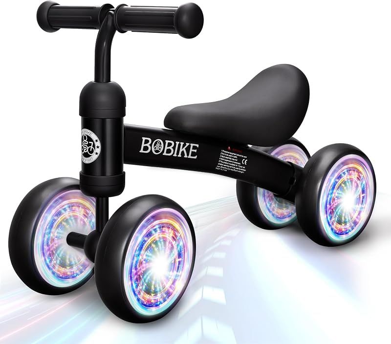 Bobike Baby Balance Bike Toys for 12-36 Months Kids Toy Boy and Girls Gifts Toddler Best First Birthday Gift Children Walker No Pedal Infant 4 Wheels Bicycle (Colorful, Black-Light)