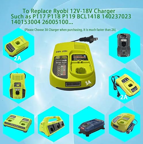Miniatura 3 de Reemplaza el cargador de batería de 18 V ryobi P117 P118 P119 Química dual para cargar la batería Ryobi de iones de litio y Ni-cad Ni-Mh 12V 14.4V