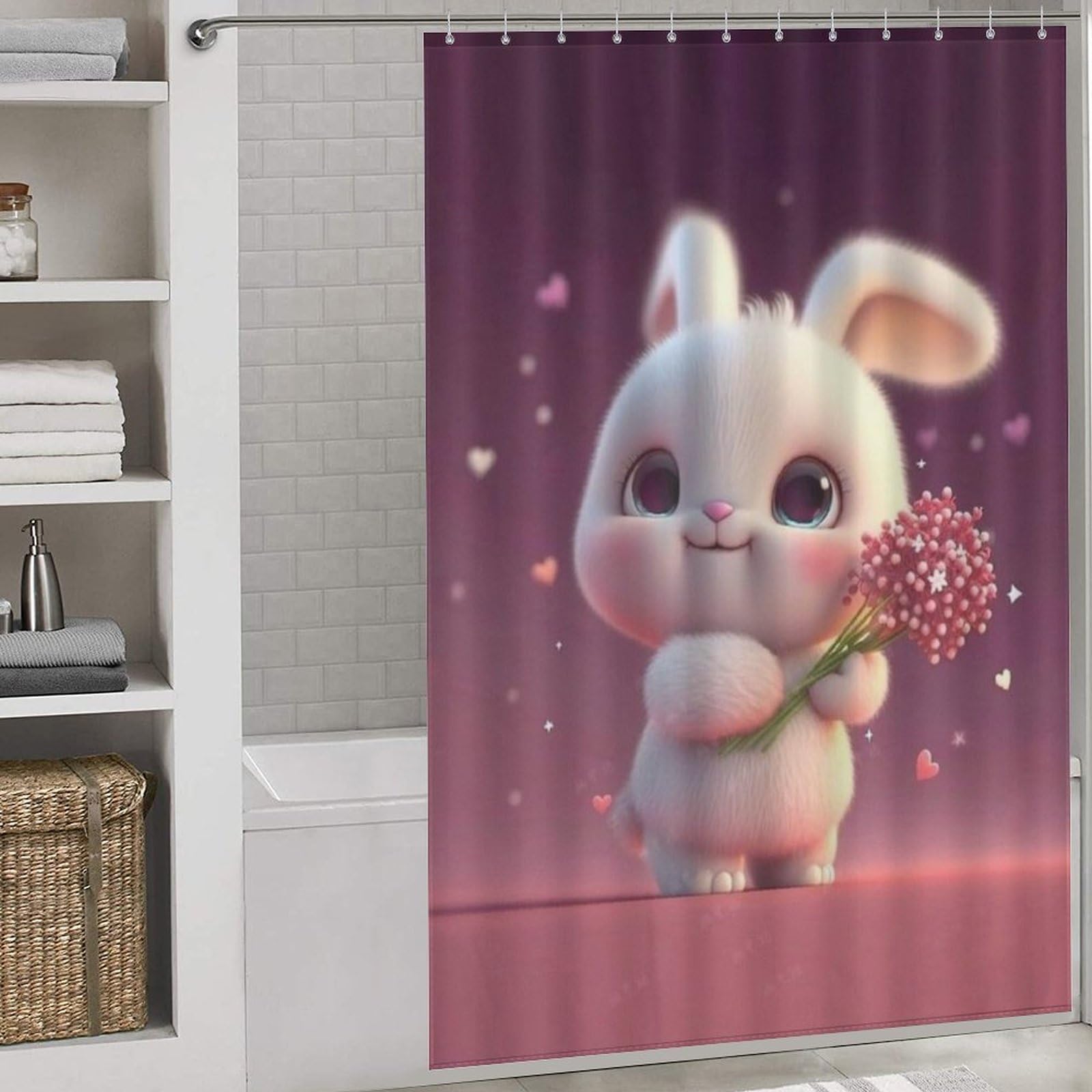 Lapin rideau de douche imperméable en tissu textile anti-moisissure 152x183cm avec crochets