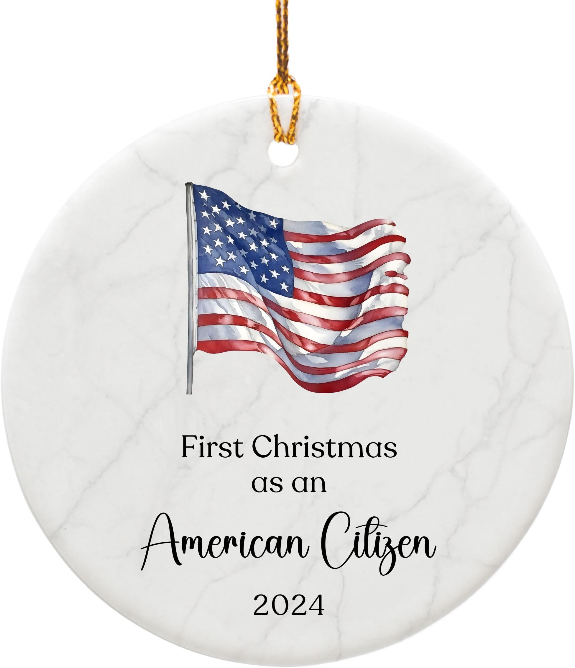 Twelve 25 GiftsAmerican Citizenship Gifts, New US Citizen Ornament, First Christmas as an American Citizen, Congratulations on Immigration, USA Citizenship Gifts for Immigrants Naturalization - Flag Ornament